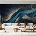 Aerial River Delta Mural Wallpaper — Moody Teal and Gold Abstract Mural Wallpaper - pure wallpaper artwork