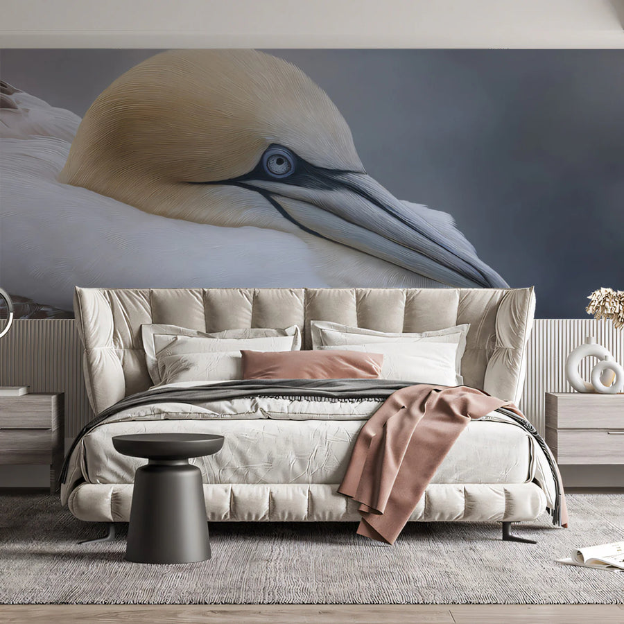 Northern Gannet Bird Portrait Mural Wallpaper — Minimalist Decor Mural Wallpaper