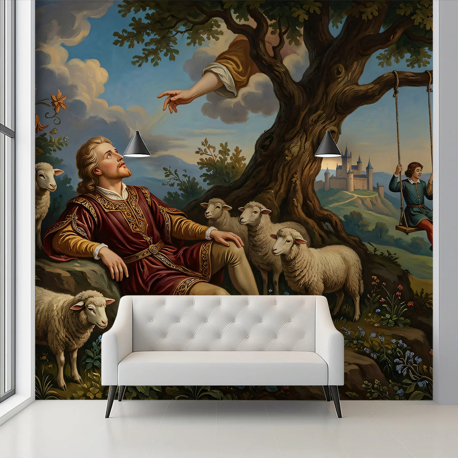 Renaissance Shepherding Scene Mural Wallpaper — Artistic Heritage Mural Wallpaper