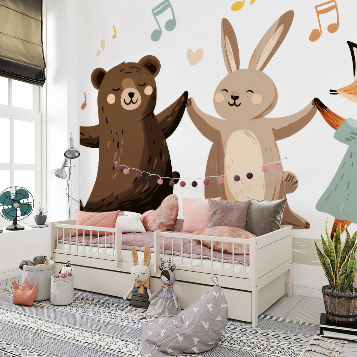 Dancing Woodland Friends Mural Wallpaper — Playful Musical Illustration Mural Wallpaper - pure wallpaper artwork