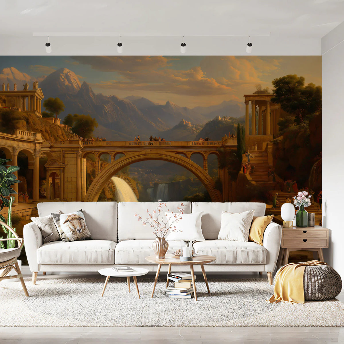 Classical Roman Bridge & Waterfall Landscape Mural Wallpaper - pure wallpaper artwork
