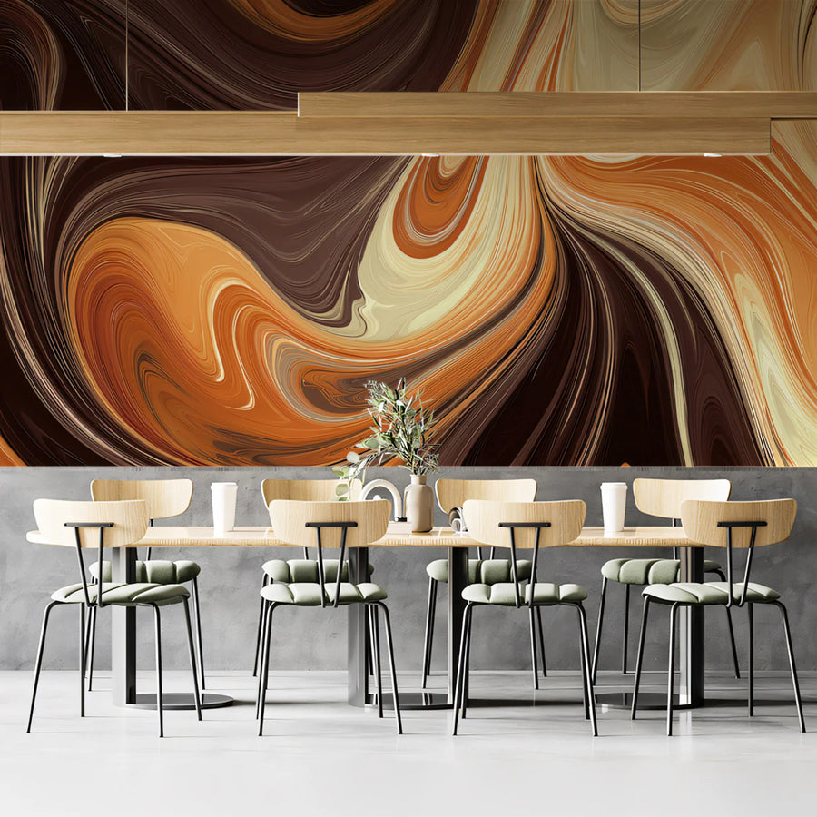 Molten Caramel Marble Mural Wallpaper — Fluid Abstract Design Mural Wallpaper