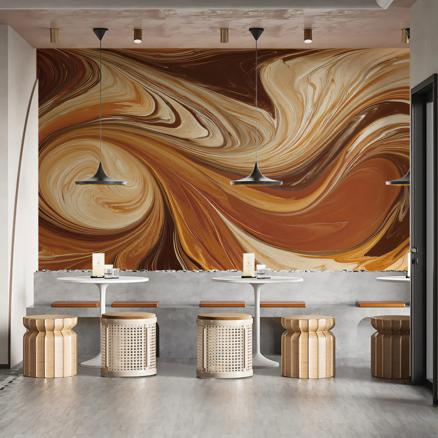 Molten Caramel Fluid Art Mural Wallpaper — Abstract Luxury Design Mural Wallpaper