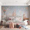 Fantasy Castle & Carousel Mural Wallpaper — Whimsical Pastel Scene Mural Wallpaper - pure wallpaper artwork