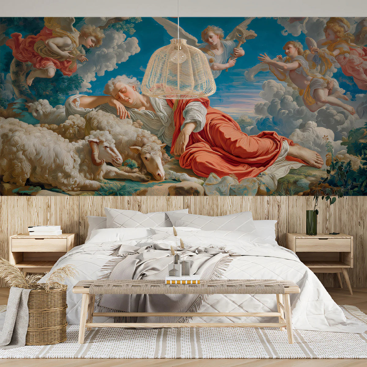Sleeping Shepherd Baroque Mural Wallpaper — Classical Art Motif Mural Wallpaper - pure wallpaper artwork