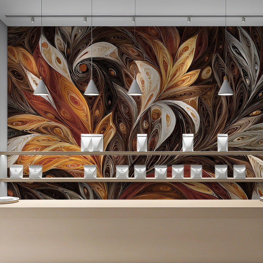 Autumn Quilled Leaves Mural Wallpaper — Organic Abstract Art Mural Wallpaper