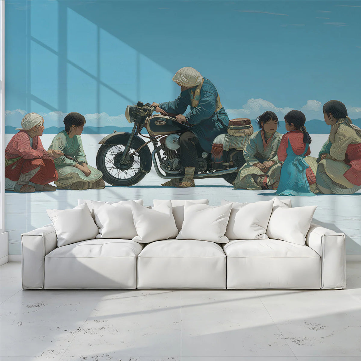Nomadic Salt Flat Travelers Mural Wallpaper — Cinematic Adventure Mural Wallpaper - pure wallpaper artwork