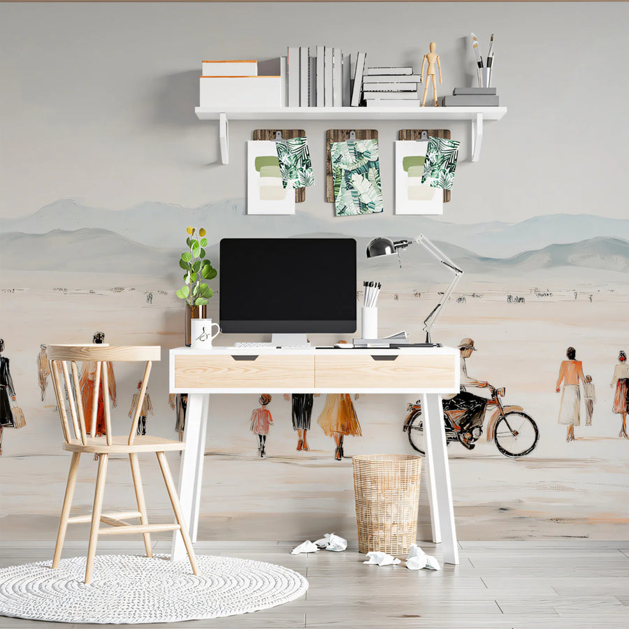 Desert Journey Mural Wallpaper — Minimalist Impressionist Scene Mural Wallpaper