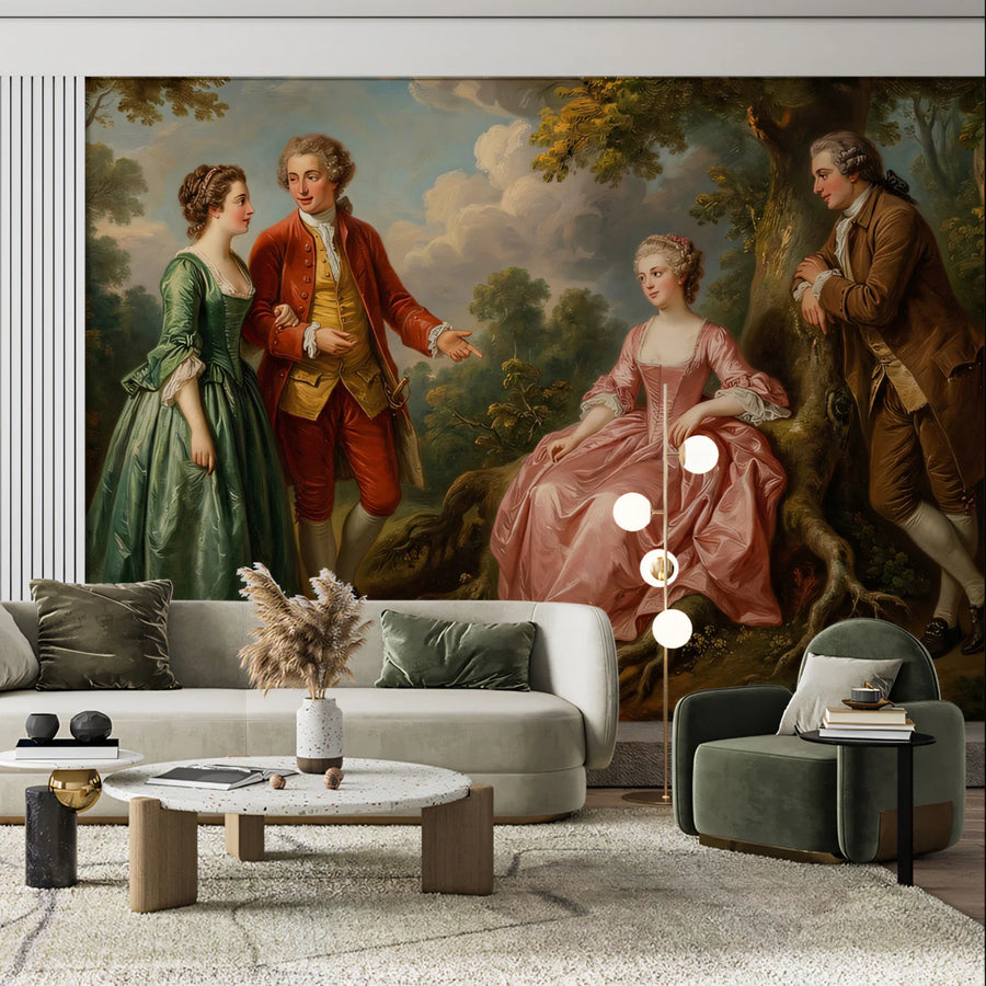 18th-Century Courtship Mural Wallpaper — Vintage Oil Painting Mural Wallpaper