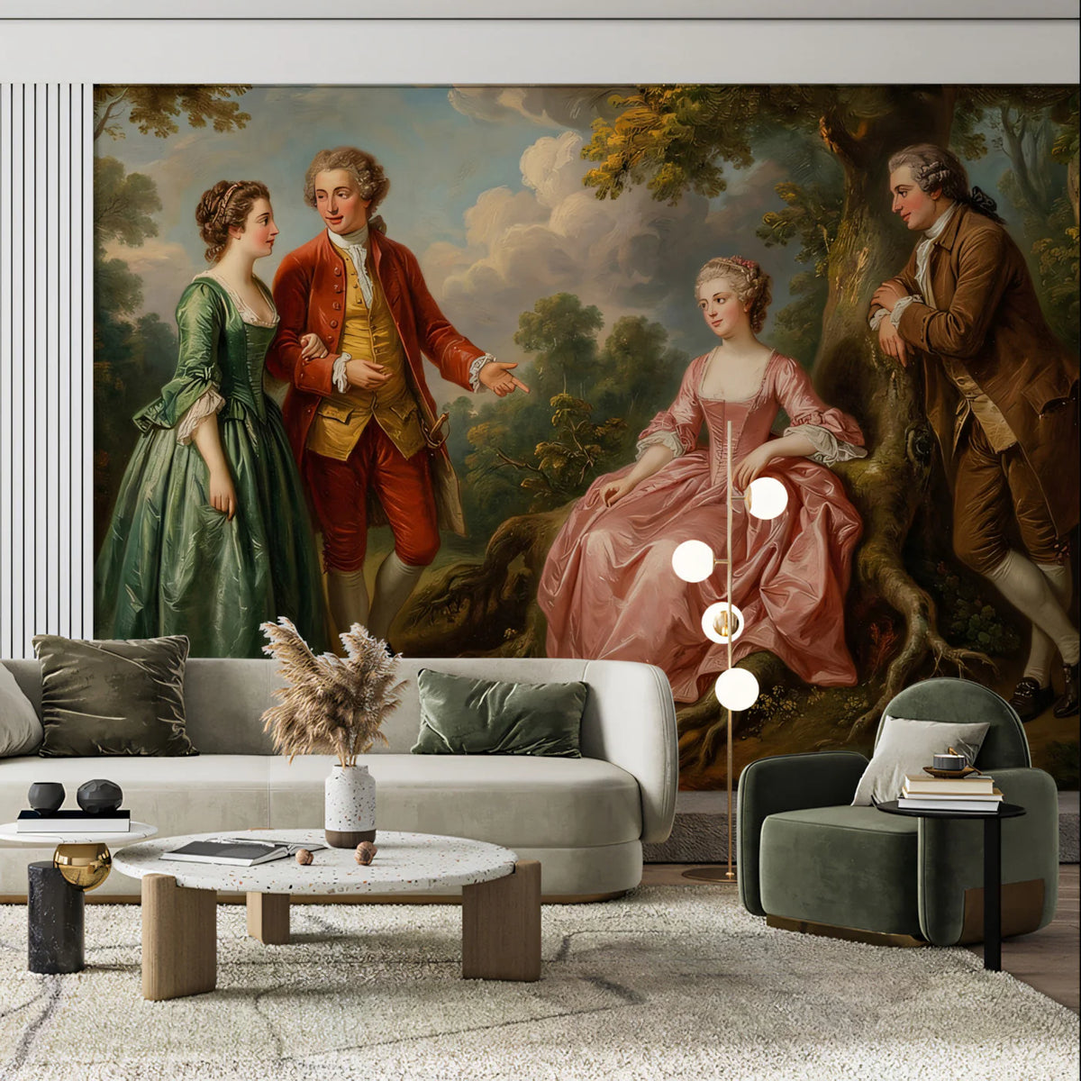 18th-Century Courtship Mural Wallpaper — Vintage Oil Painting Mural Wallpaper - pure wallpaper artwork
