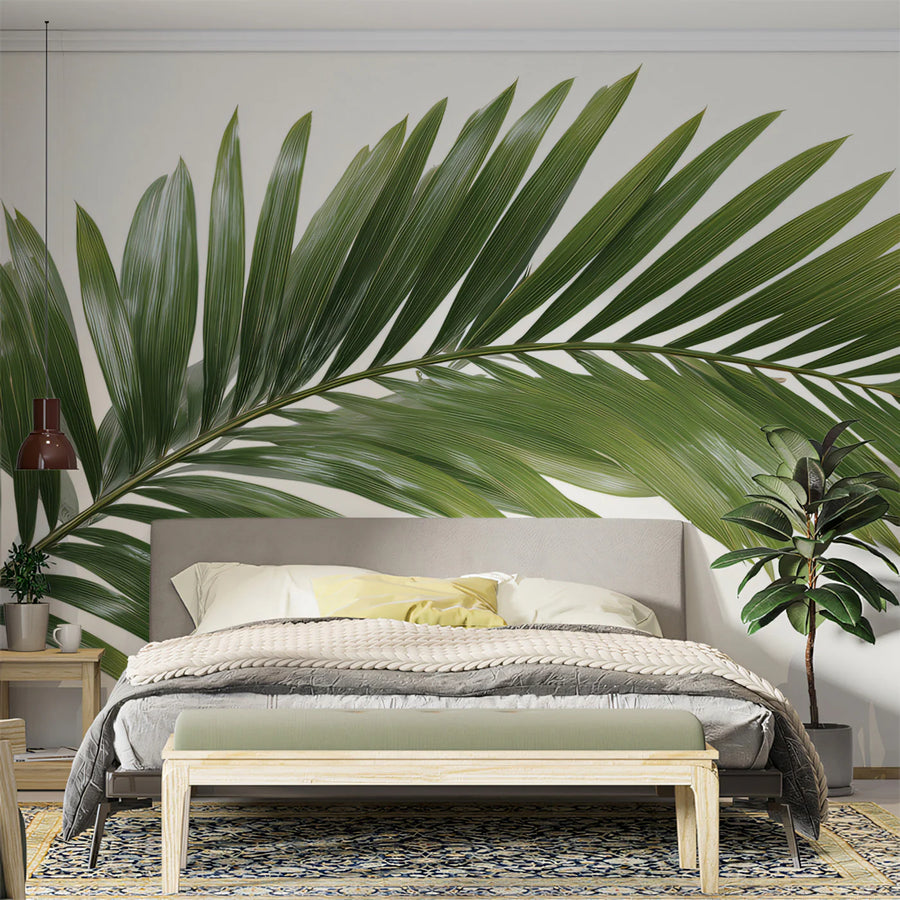 Minimalist Palm Leaf Mural Wallpaper — Clean Botanical Print Mural Wallpaper