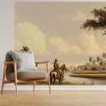 Vintage River Landscape Mural Wallpaper — Sepia Explorer Scene Mural Wallpaper - pure wallpaper artwork
