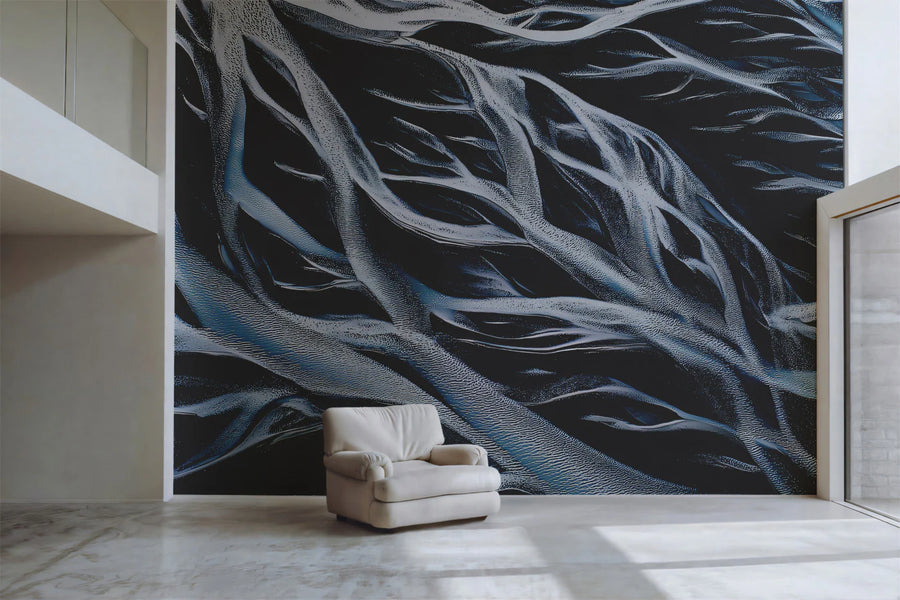 Glacial River Aerial Mural Wallpaper — Modern Abstract Design Mural Wallpaper