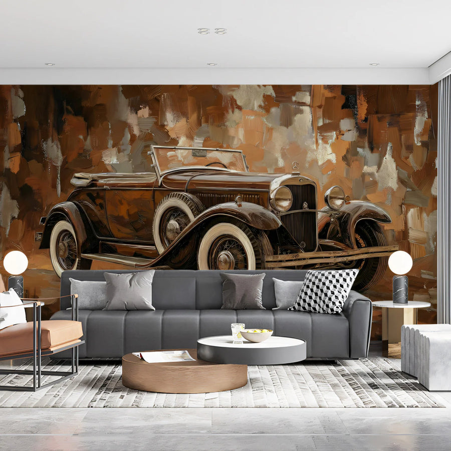 Vintage Classic Car Mural Wallpaper — Impressionist Oil Painting Mural Wallpaper