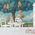 Boy and Tree Toys Mural Wallpaper — Whimsical Childhood Scene Mural Wallpaper - pure wallpaper artwork