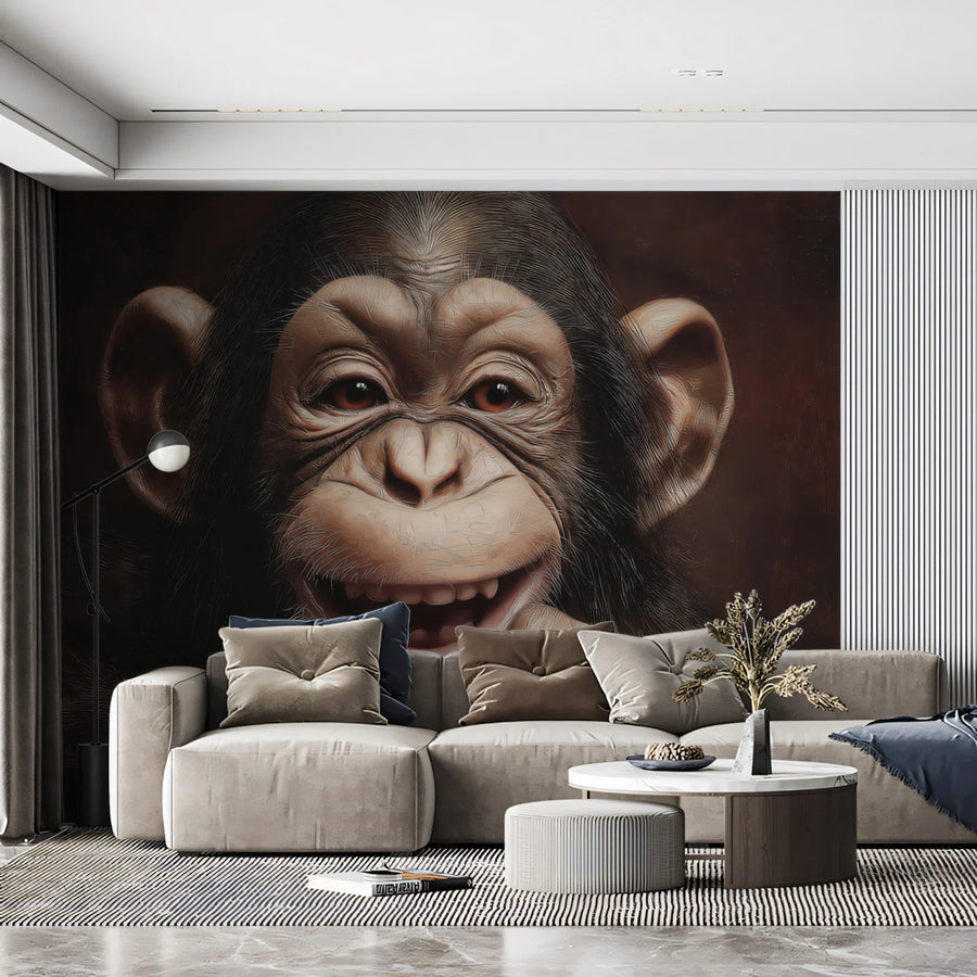 Smiling Chimpanzee Portrait Mural Wallpaper — Artistic Realism Mural Wallpaper