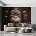 Smiling Chimpanzee Portrait Mural Wallpaper — Artistic Realism Mural Wallpaper - pure wallpaper artwork