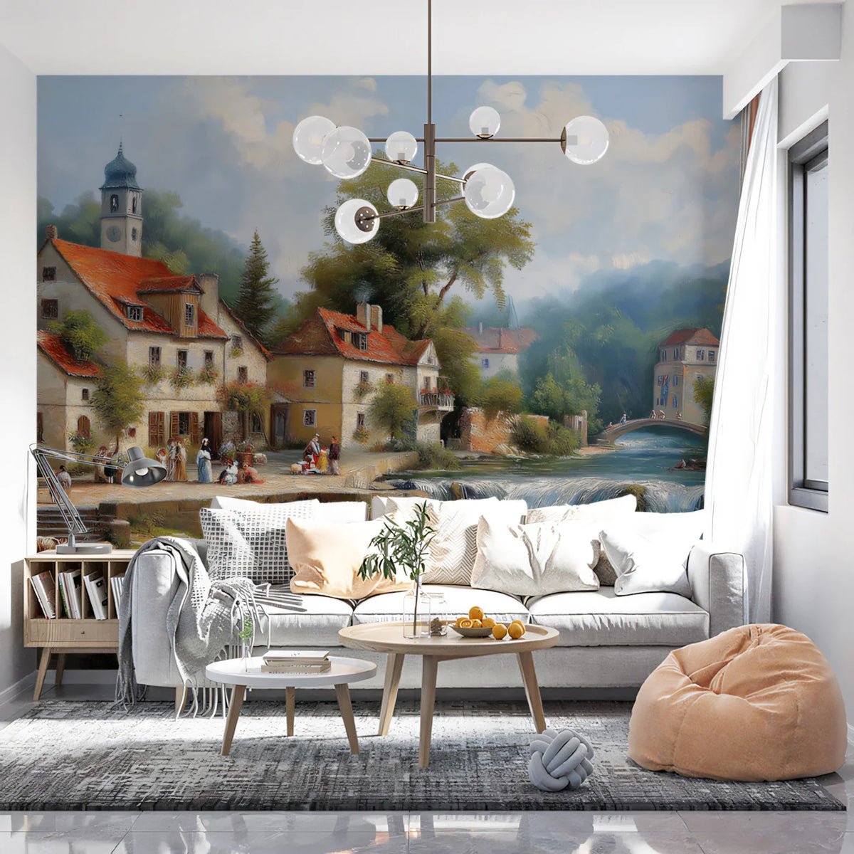 Old European Village Landscape Mural Wallpaper — Painterly Scene Mural Wallpaper - pure wallpaper artwork