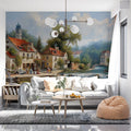 Old European Village Landscape Mural Wallpaper — Painterly Scene Mural Wallpaper - pure wallpaper artwork