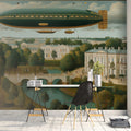 Vintage Zeppelin European Landscape Mural Wallpaper — Classic Travel Mural Wallpaper - pure wallpaper artwork