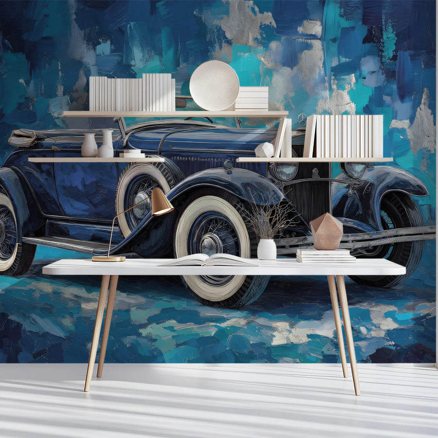 Vintage Convertible Car Oil Painting Mural Wallpaper