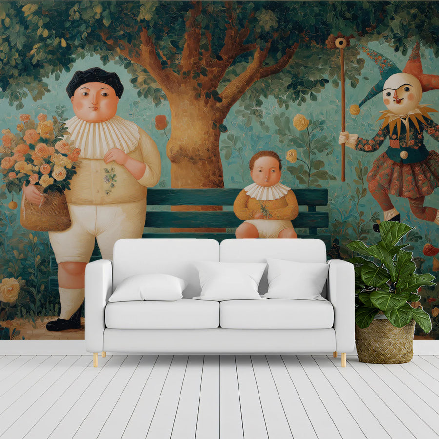 Garden Masquerade Mural Wallpaper — Surreal Storybook Illustration Mural Wallpaper