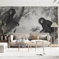 Vintage Jungle Monkey Mural Wallpaper —Etched Botanical Style Mural Wallpaper - pure wallpaper artwork