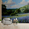 Bluebonnet Hill Landscape Mural Wallpaper — Impressionist Style Mural Wallpaper - pure wallpaper artwork