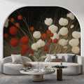 Crimson and Cream Dandelion Floral Mural Wallpaper - pure wallpaper artwork