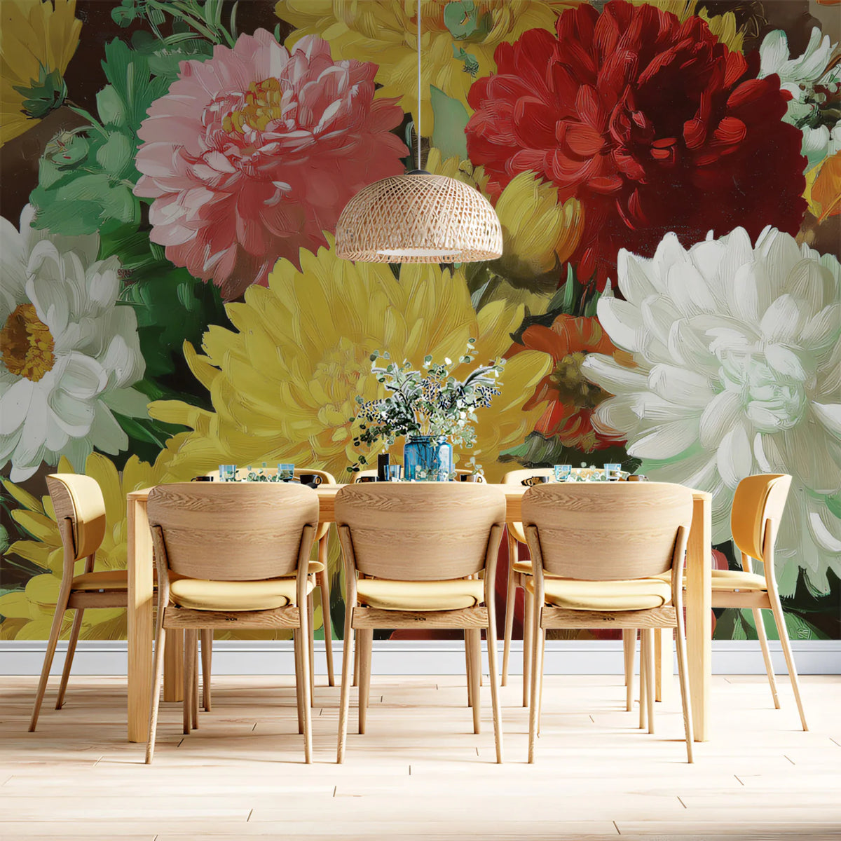 Chrysanthemum Oil Painting Mural Wallpaper — Colorful Botanical Mural Wallpaper - pure wallpaper artwork