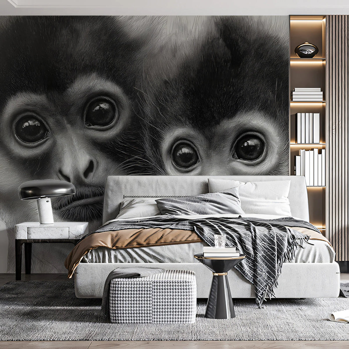 Primate Portrait Mural Wallpaper — Graphite Sketch Art Mural Wallpaper - pure wallpaper artwork