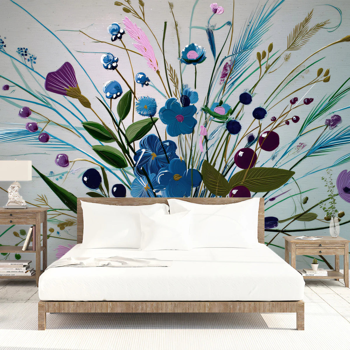 Wildflower Bouquet Mural Wallpaper — Expressive Oil Painting Style Mural Wallpaper - pure wallpaper artwork