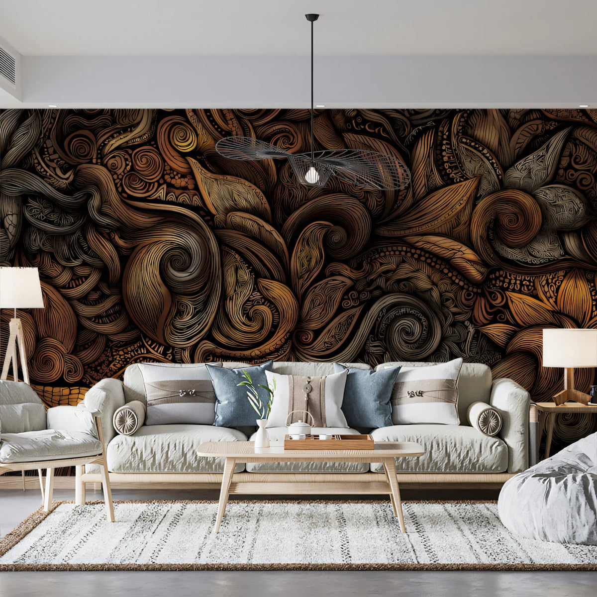 Abstract Swirl Relief Mural Wallpaper — Warm Bronze and Copper Mural Wallpaper - pure wallpaper artwork