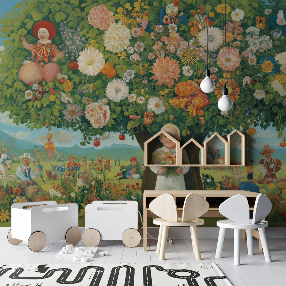 Whimsical Garden Story Mural Wallpaper — Surreal Floral Art Mural Wallpaper - pure wallpaper artwork