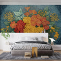 Folk Art Floral Mural Wallpaper — Vibrant Botanical Design Mural Wallpaper - pure wallpaper artwork