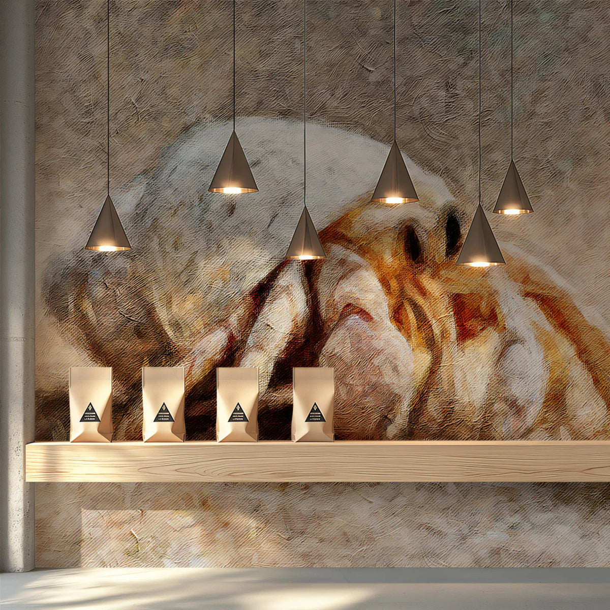 Hermit Crab Impressionist Oil Mural Wallpaper — Coastal Art Decor Mural Wallpaper - pure wallpaper artwork