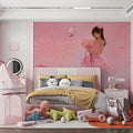 Ballerina Girl with Floral Meadow Mural Wallpaper — Whimsical Pink Mural Wallpaper - pure wallpaper artwork