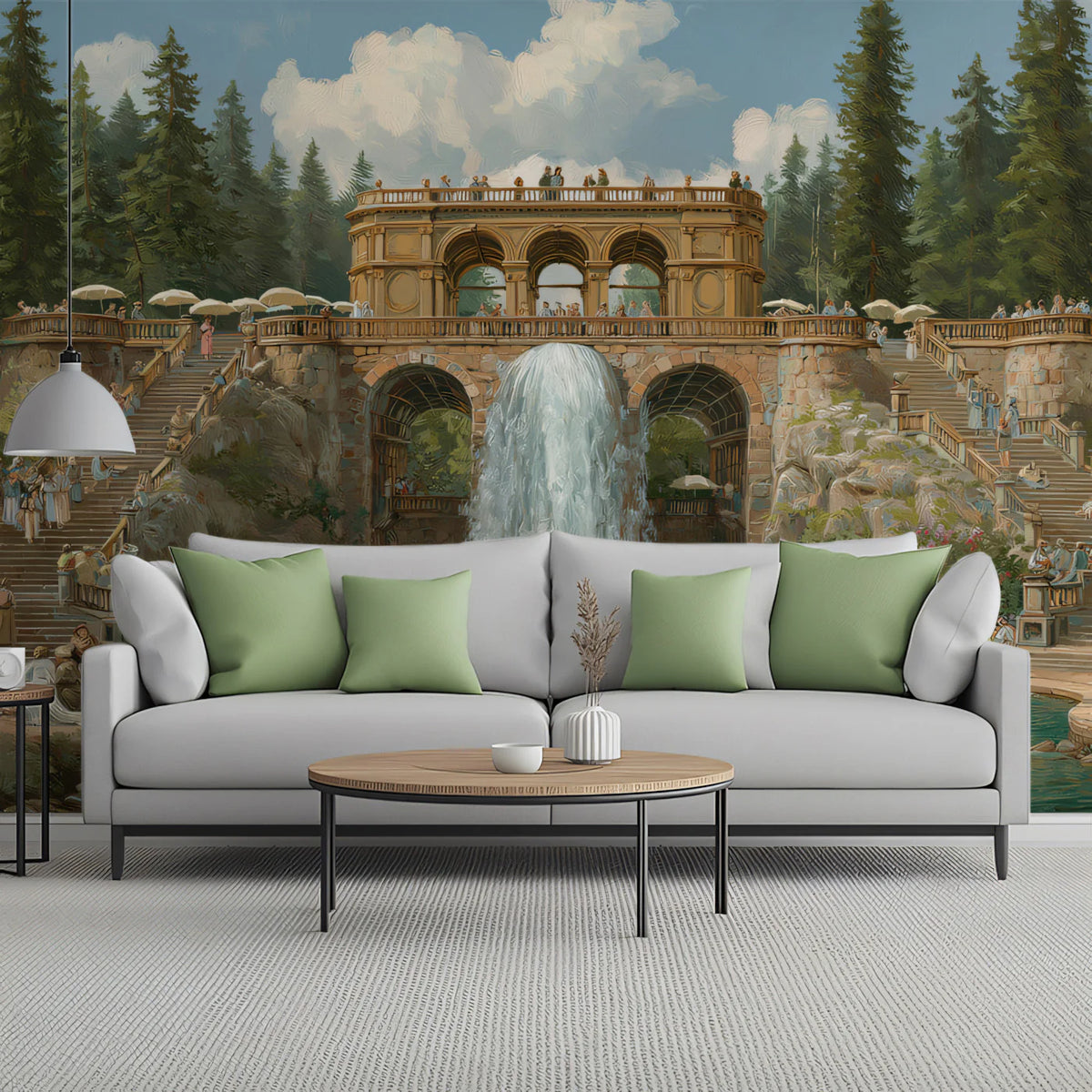 Classical Roman Waterfall Mural Wallpaper — Historic Landscape Art Mural Wallpaper - pure wallpaper artwork