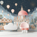 Fantasy Castle and Carousel Mural Wallpaper — Whimsical Night Scene Mural Wallpaper - pure wallpaper artwork