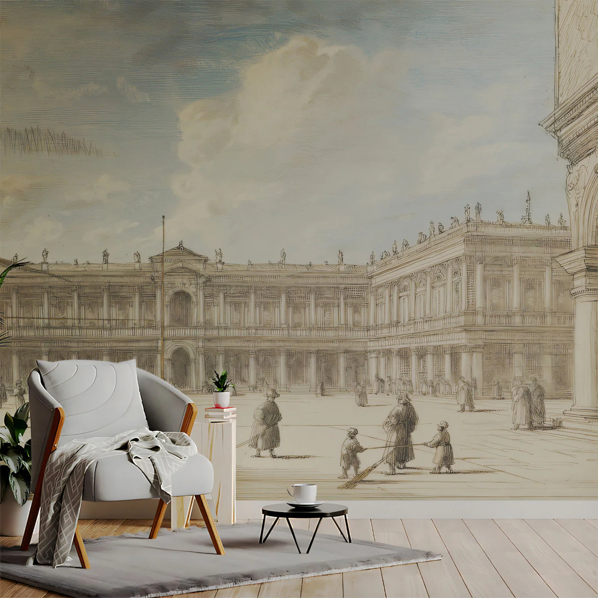 Venetian St. Mark's Square Mural Wallpaper — Vintage Sketch Art Mural Wallpaper - pure wallpaper artwork