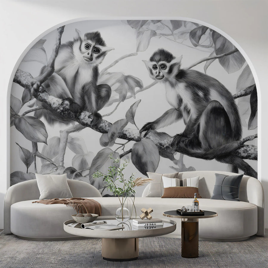 Vintage Botanical Monkey Mural Wallpaper —Academic Illustration Mural Wallpaper