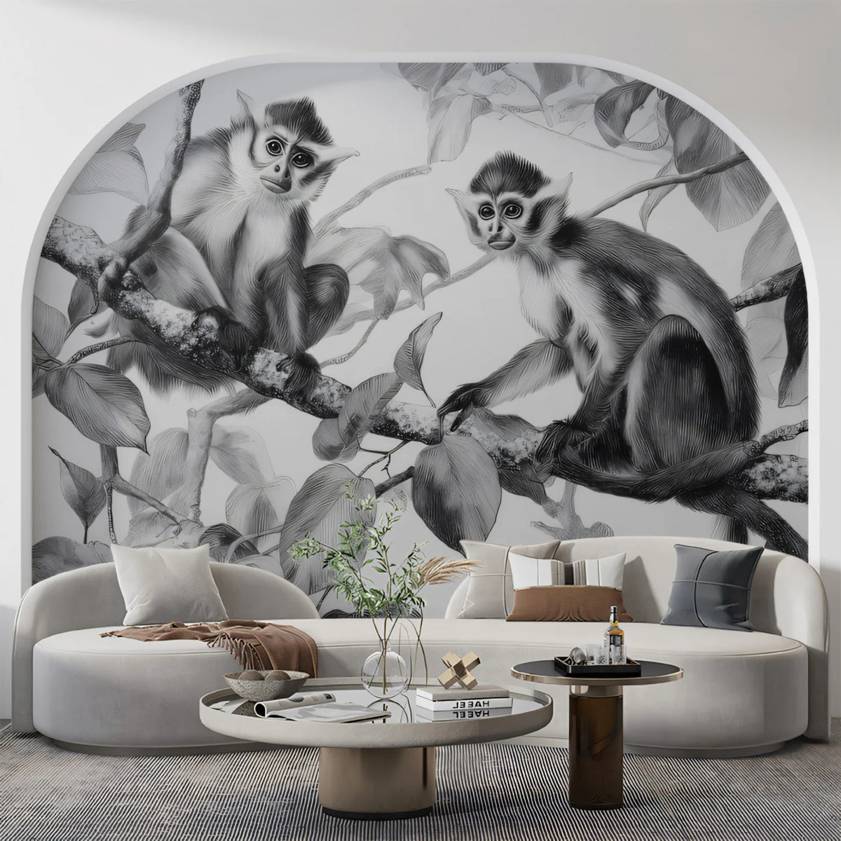 Vintage Botanical Monkey Mural Wallpaper —Academic Illustration Mural Wallpaper - pure wallpaper artwork
