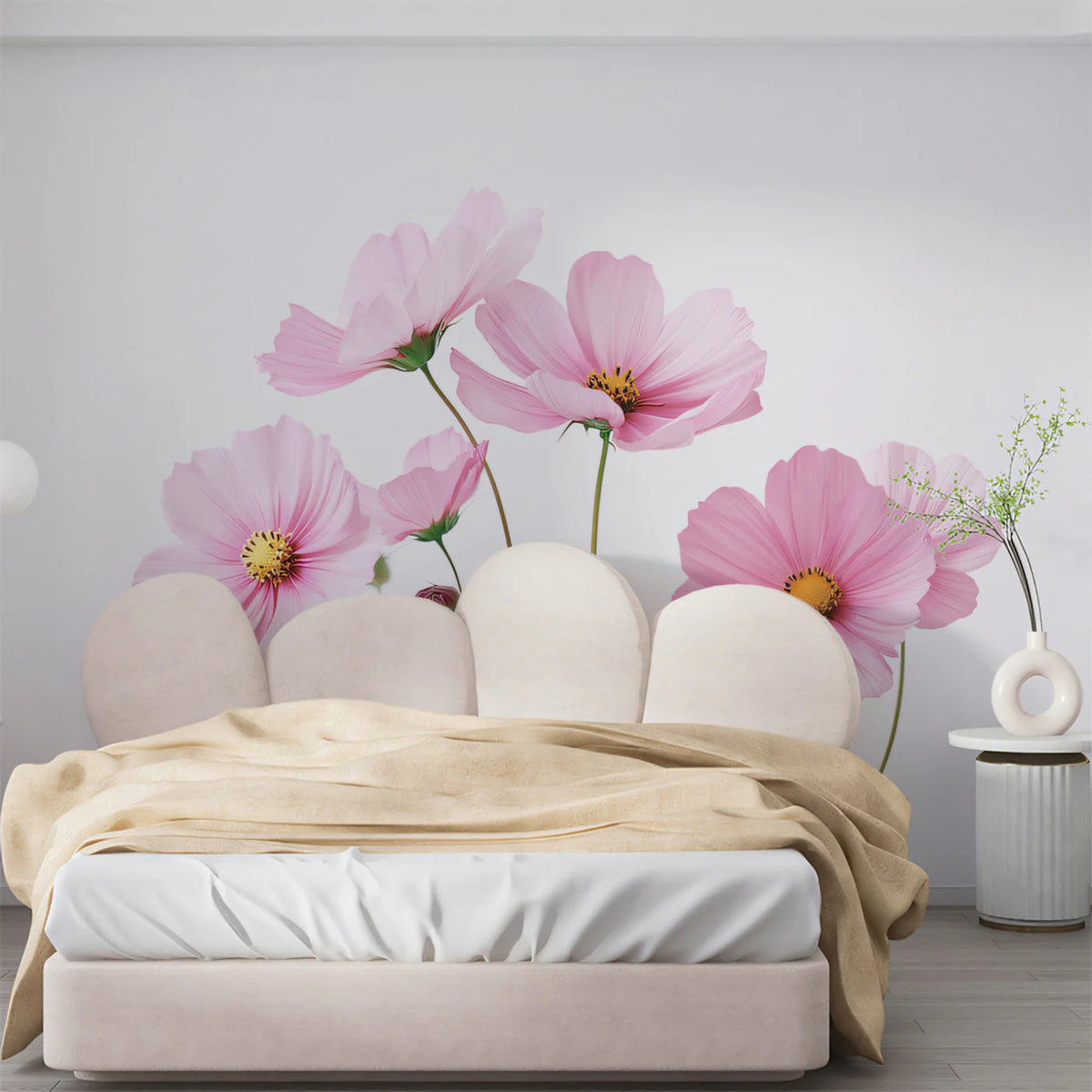 Cosmos Floral Bouquet Mural Wallpaper — Soft Pastel Garden Mural Wallpaper - pure wallpaper artwork