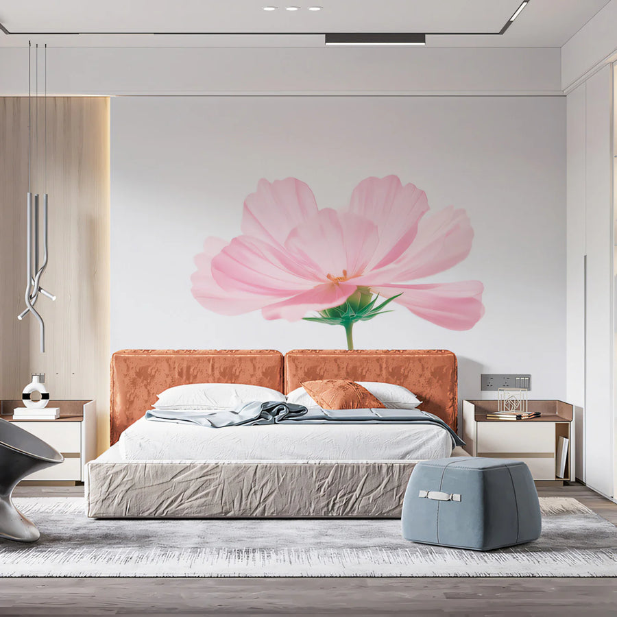 Macro Cosmos Flower Mural Wallpaper — Soft Minimalist Floral Mural Wallpaper