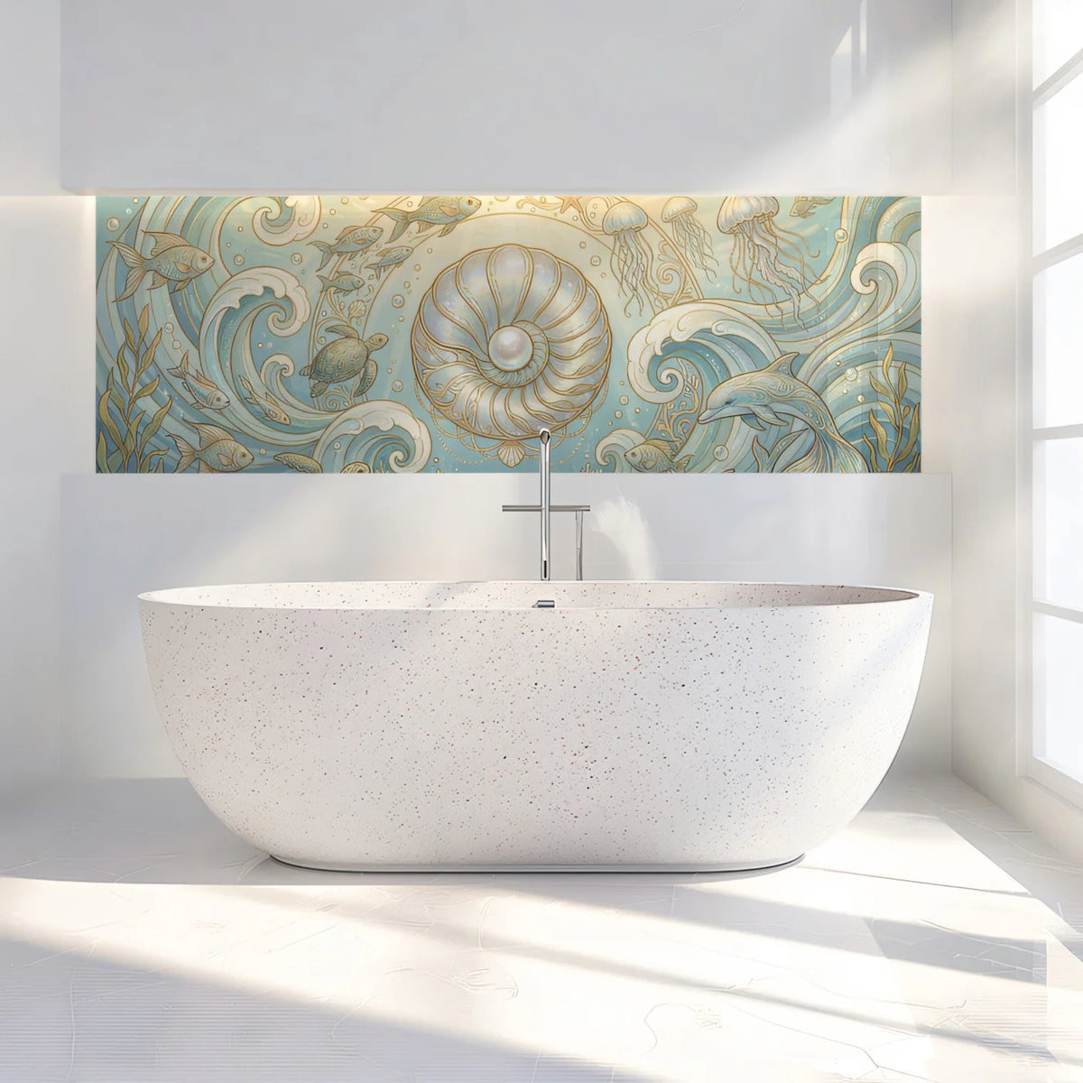 Art Nouveau Pearl & Ocean Life Mural Wallpaper — Soft Aquatic Swirls Mural Wallpaper - pure wallpaper artwork