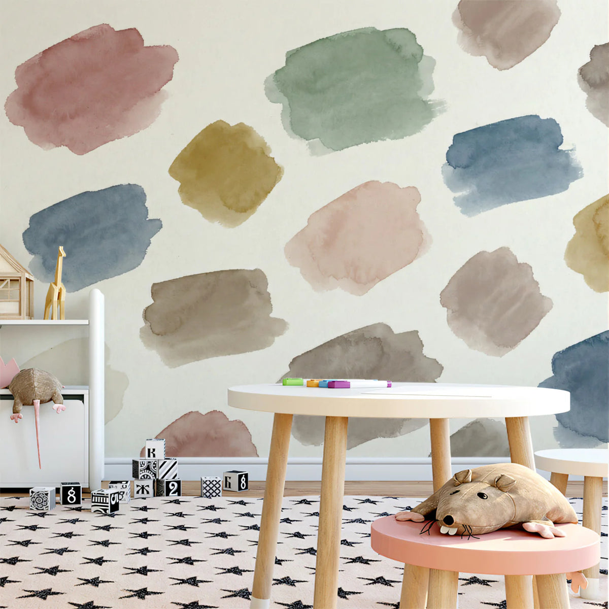 Abstract Watercolor Brushstroke Mural in Soft Earth Tones Mural Wallpaper - pure wallpaper artwork