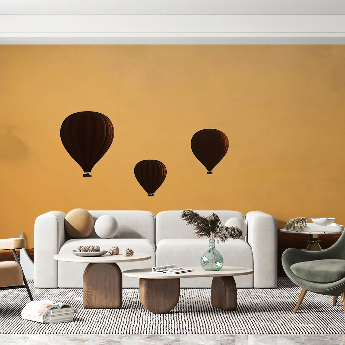 Desert Hot Air Balloons Mural Wallpaper — Warm Golden Sunset Mural Wallpaper - pure wallpaper artwork