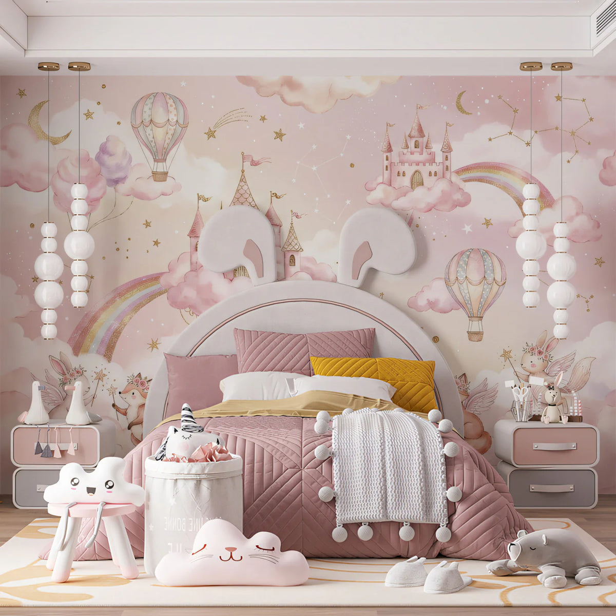 Cloud Kingdom Mural Wallpaper — Whimsical Nursery Illustration Mural Wallpaper - pure wallpaper artwork