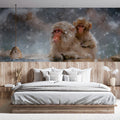 Snow Monkey Impressionist Mural Wallpaper — Soft Winter Art Mural Wallpaper - pure wallpaper artwork