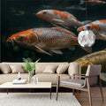 Zen Koi Pond Mural Wallpaper — Moody Aquatic Illustration Mural Wallpaper - pure wallpaper artwork